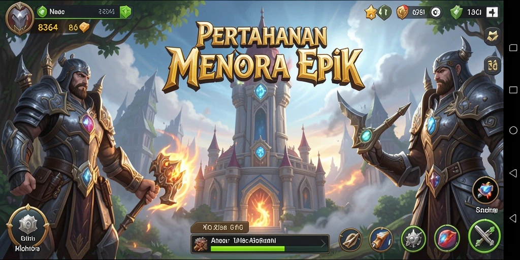 Tampilan permainan 8364 dengan pertahanan menara yang kokoh dan musuh yang menyerang.