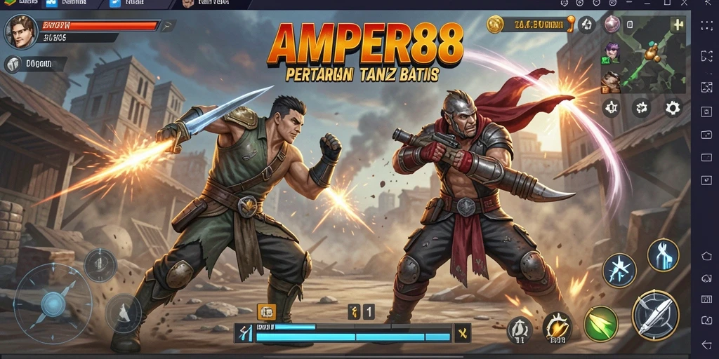 Tampilan seru dari pertarungan di AMPER88 dengan karakter-karakter unik.