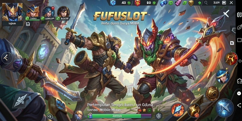 Screenshot gameplay FUFUSLOT menunjukkan aksi seru dalam pertempuran MOBA.