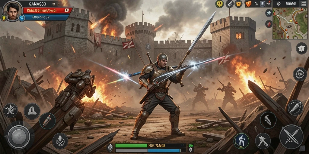 Tangkapan layar menunjukkan momen menegangkan pertempuran Tower Defense.