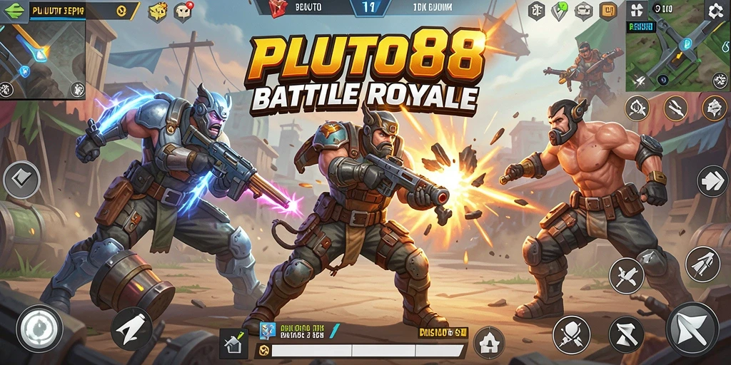 Gameplay seru PLUTO88 dalam aksi Battle Royale.