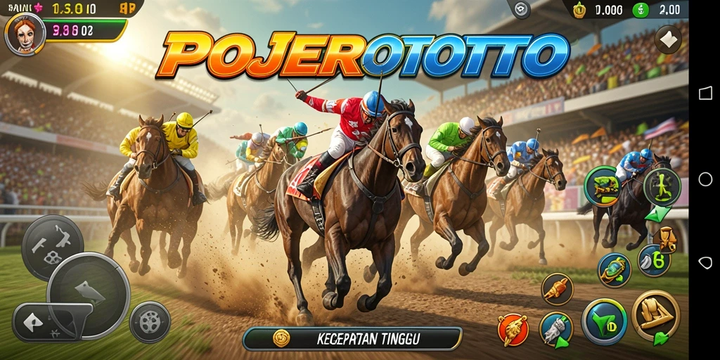 Gameplay seru POJEROTOTO dengan mobil balap di lintasan.