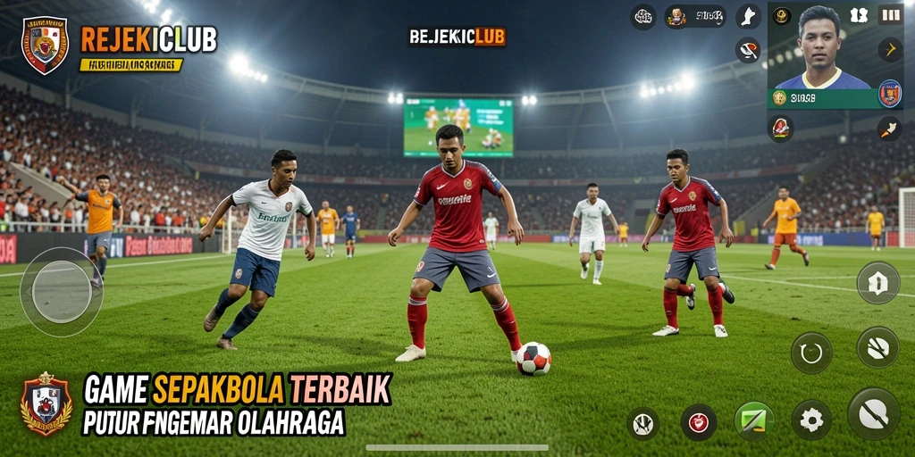 Tampilan gameplay menarik dari REJEKICLUB dengan aksi sepakbola yang seru.