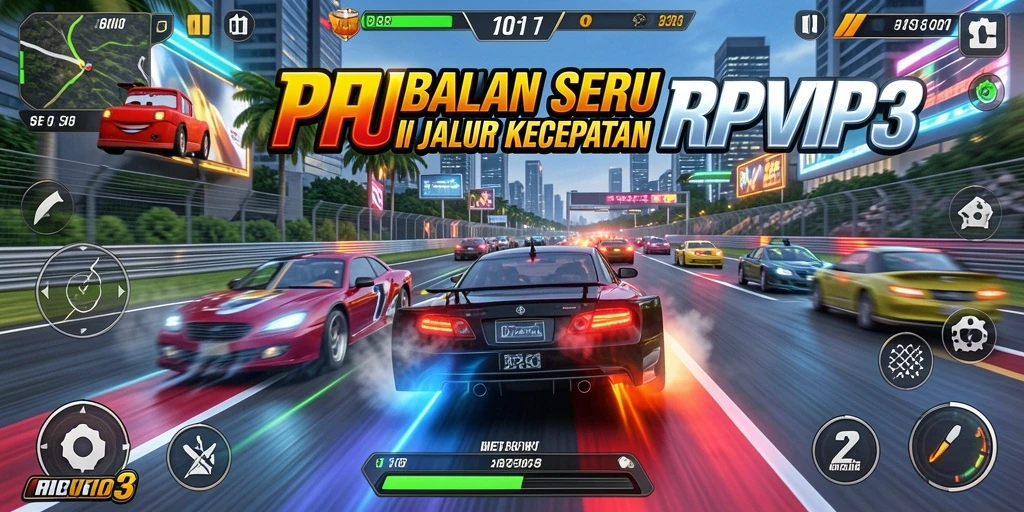 Tangkapan layar gameplay RPVIP3 yang menunjukkan aksi balapan yang mengasyikkan.