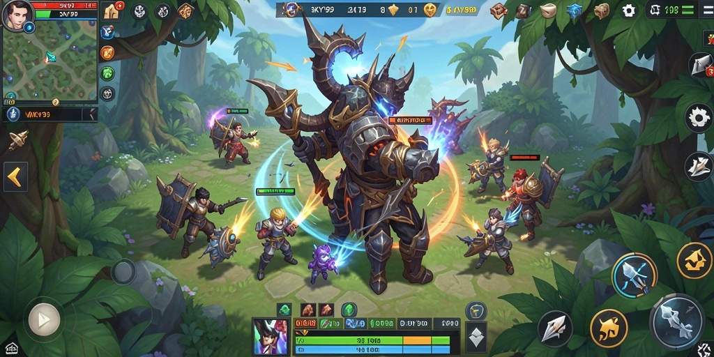 Tampilan gameplay SKY99 yang menggambarkan pertarungan epik dan eksplorasi dunia.
