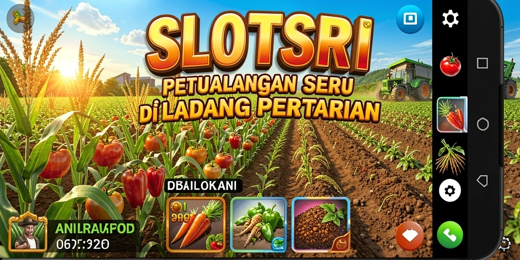 Screenshot SLOTSRI menampilkan aktivitas seru bertani di ladang.